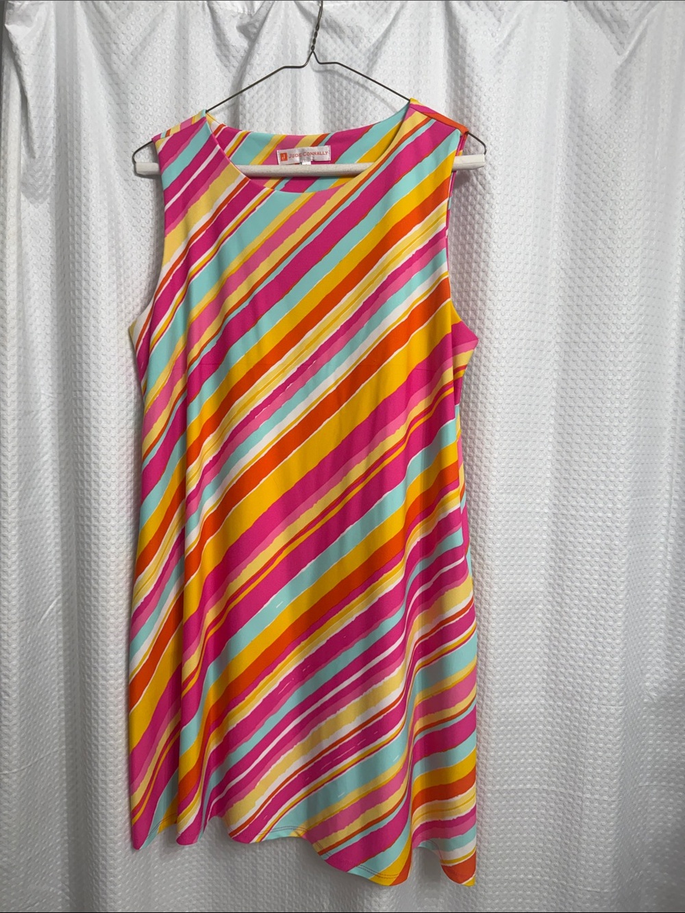 Jude Connally Multicolor Diagonal Stripe Dress with Pockets - Pink, Aqua, Yellow